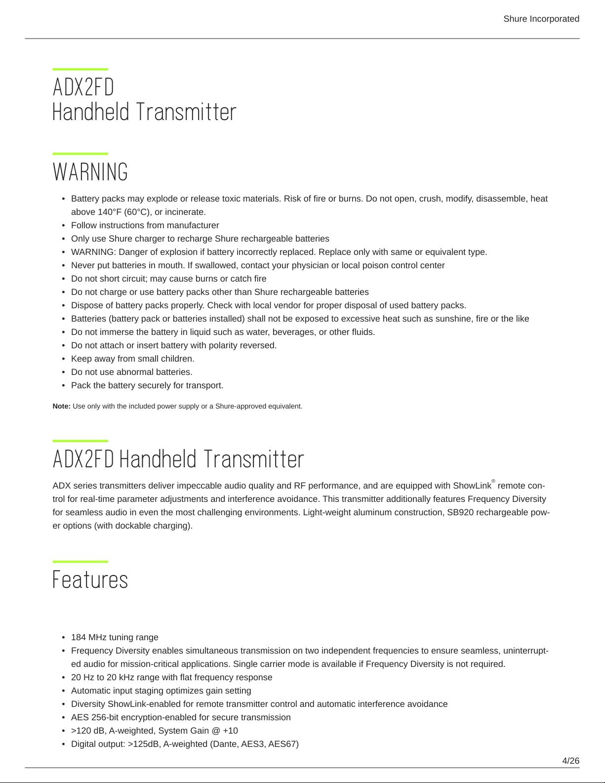 Shure舒尔ADX2FD使用说明书.pdf资源-CSDN下载