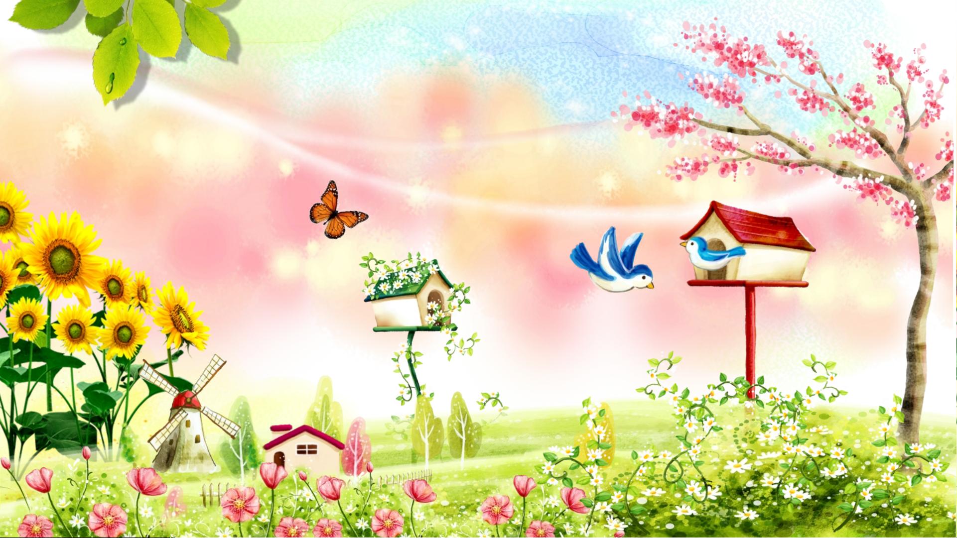 蝴蝶小鸟向日葵素材儿童教学课件模板.pptx